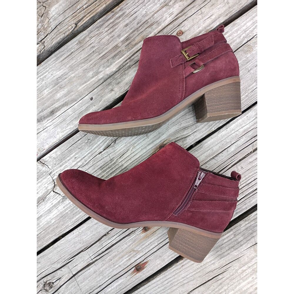 Sonoma Ankle Boots Leather Women's Sz 9M Burgandy Zip Buckle